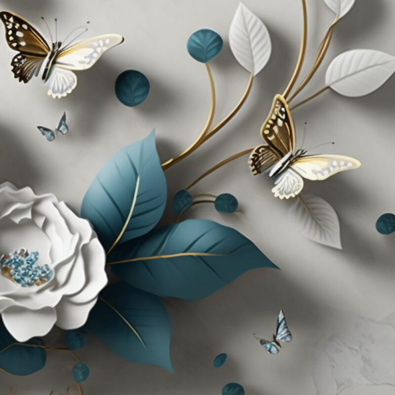 3D White Flowers With Leaves, wallpaper in jalandhar, wallpaper shop in ...